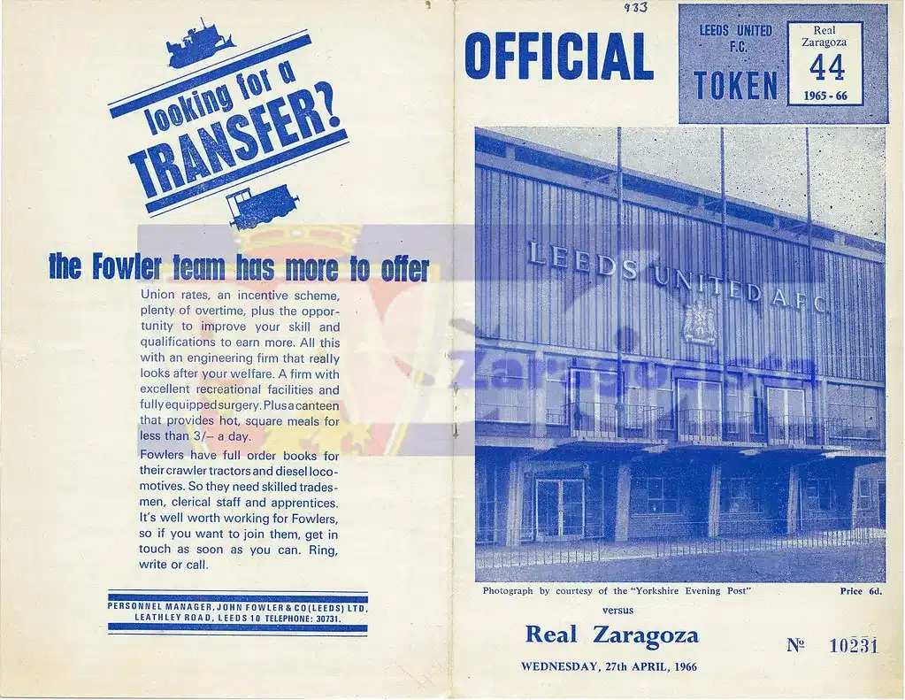 Portada del programa Leeds United – Real Zaragoza